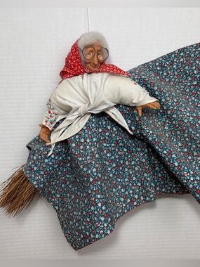 Vintage Good Luck Kitchen Witch 10" Tall 8" Wide Unique Home Decor Doll Broom